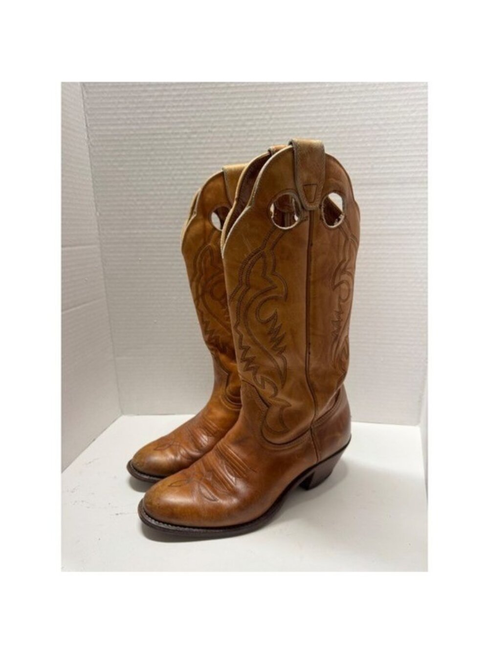 Boulet Canada Mens Tan Brown Leather Western Cowboy Boots 7.5 C 038902 9801